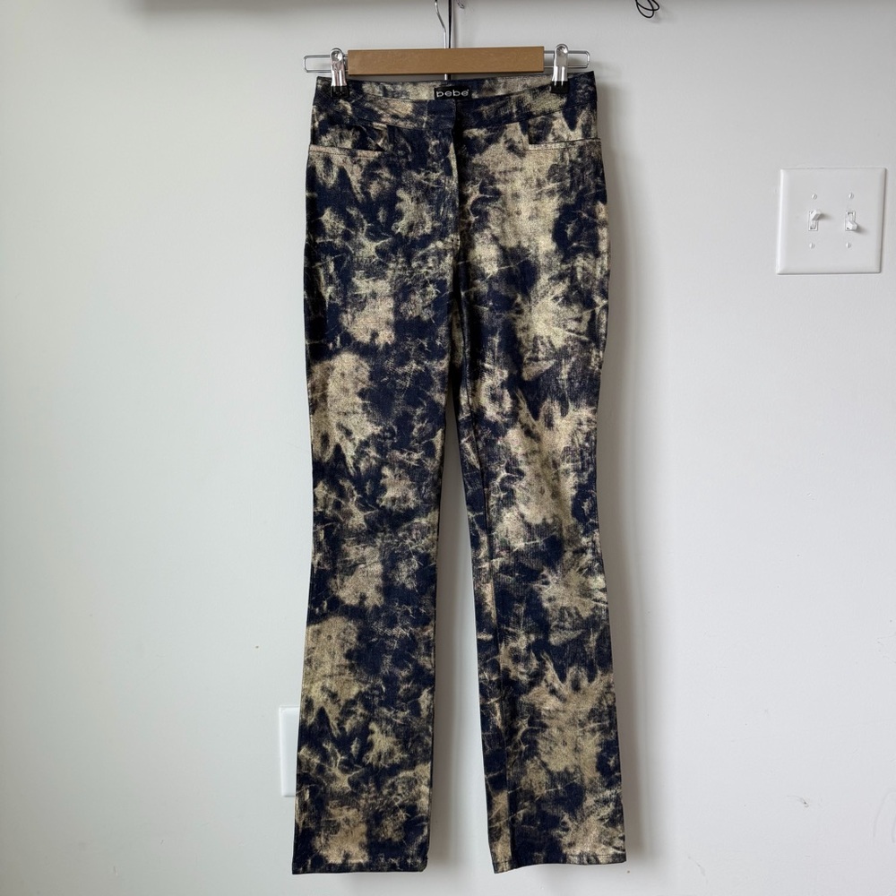 Vintage 2000s bebe blue & gold tie-dye low-rise jeans